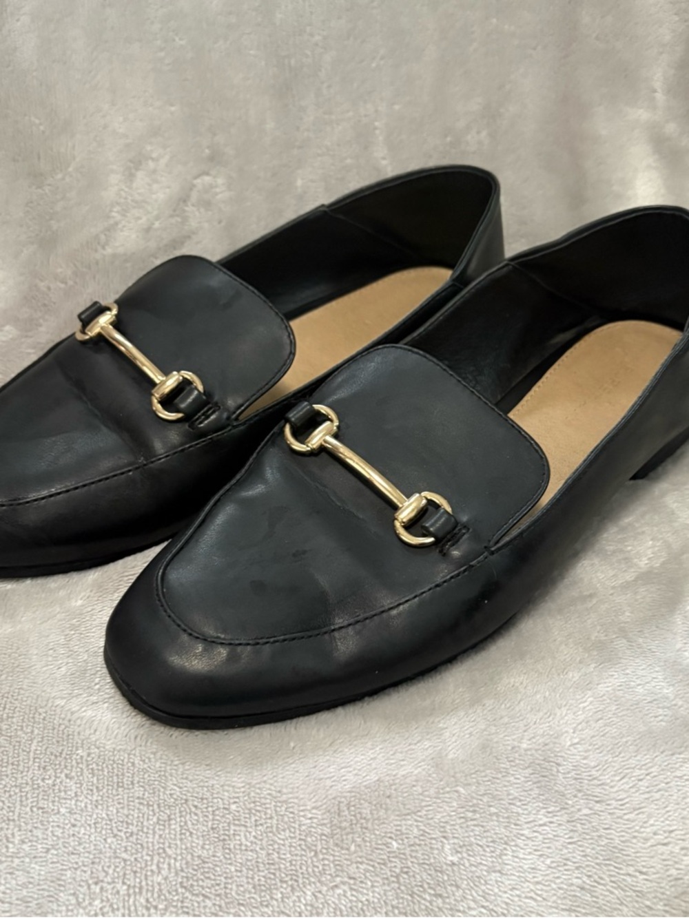 Black Horsebit Loafers with Gold Hardware
